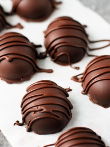 dairy free chocolate caramel easter eggs on a cookie sheet