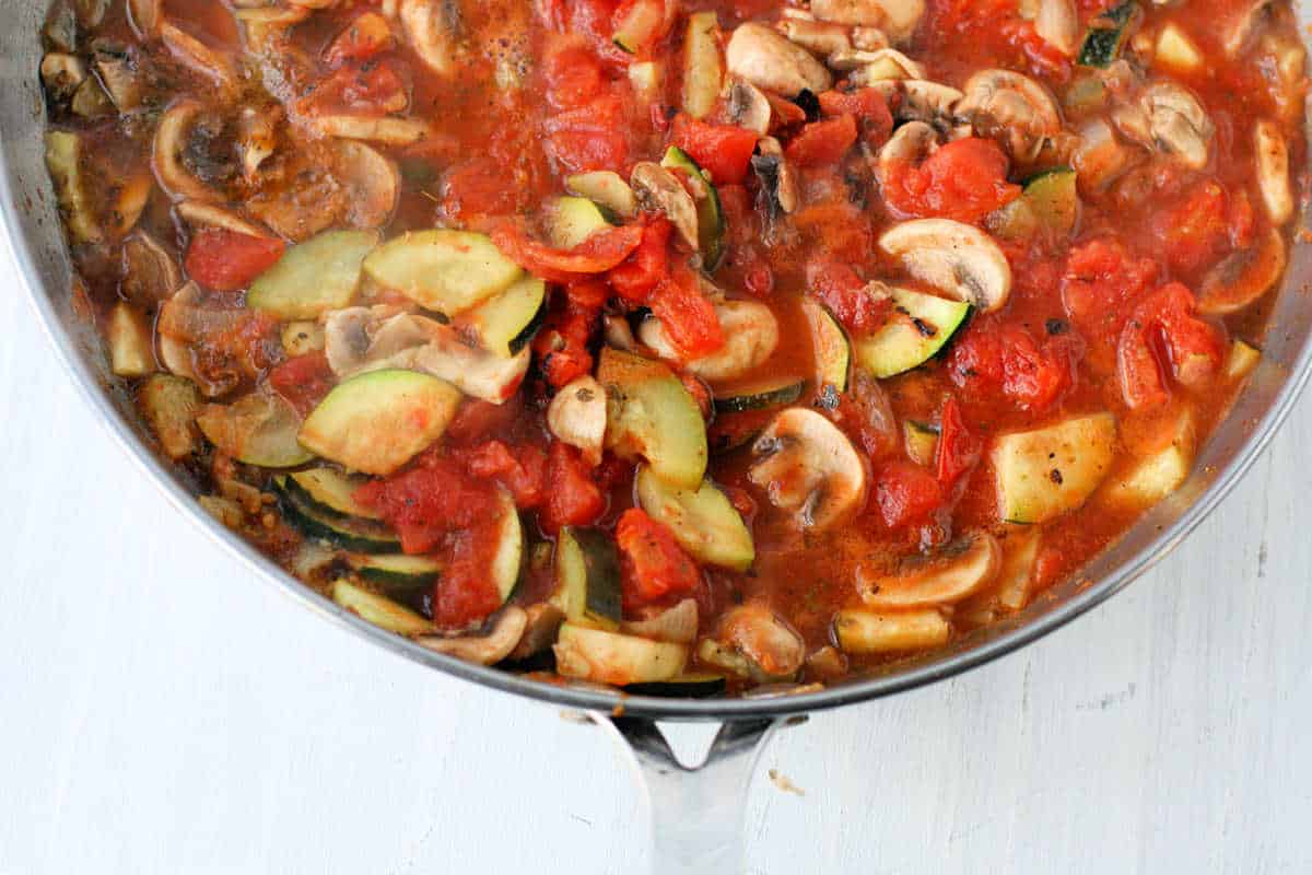 fresh vegetable pasta sauce in a pan