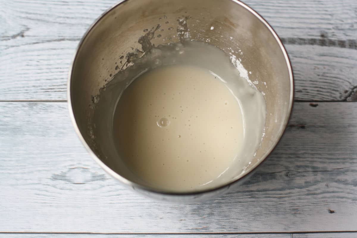vanilla glaze in a mixing bowl