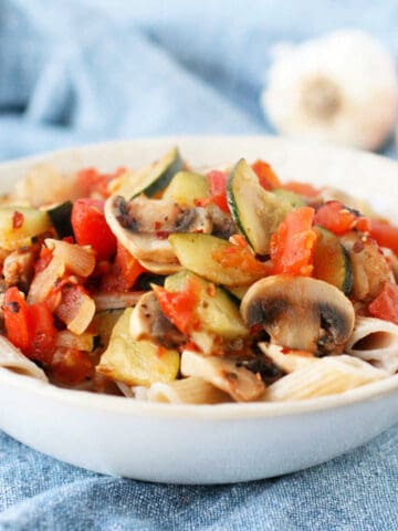 vegan pasta with spicy veggie sauce