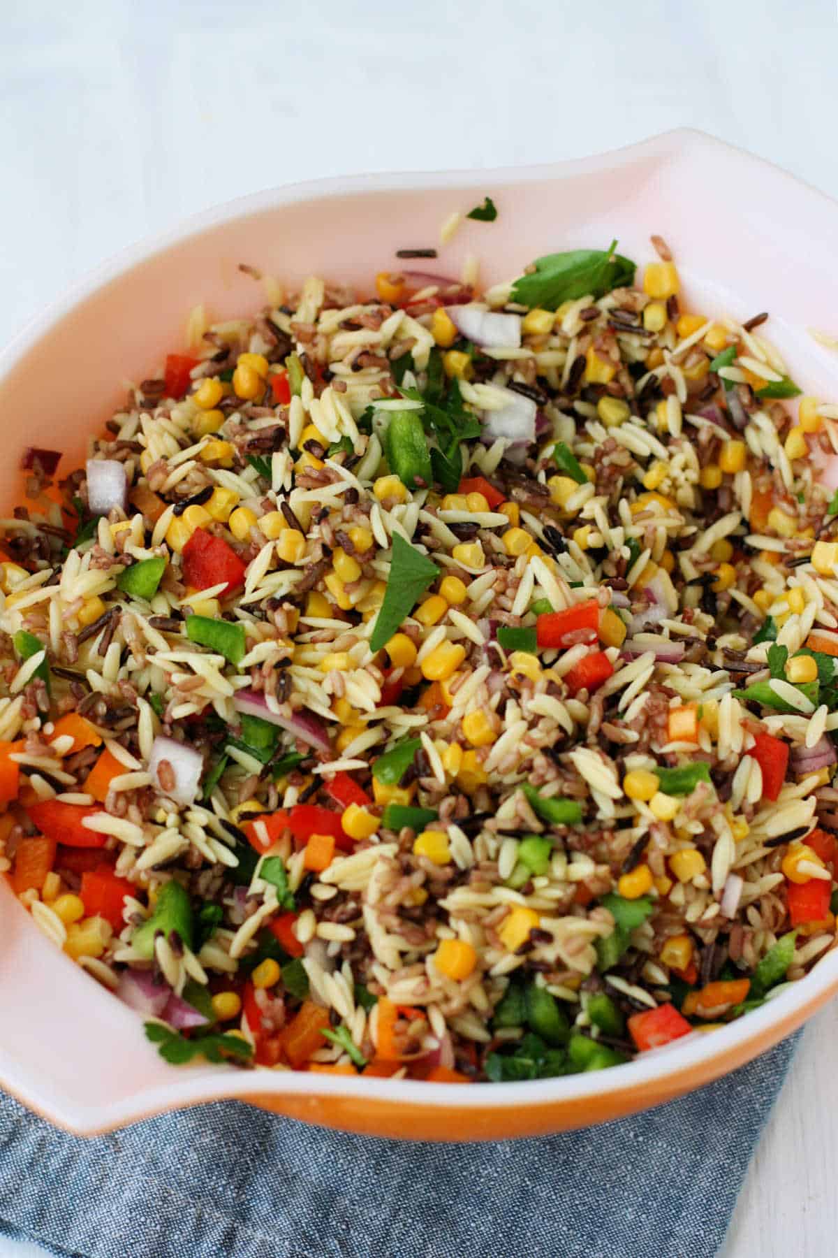 wild rice orzo salad with vegetables