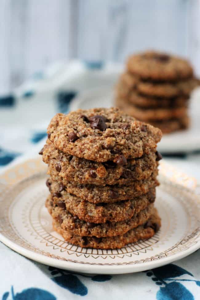 stack of grain free cookies with chocolate chips