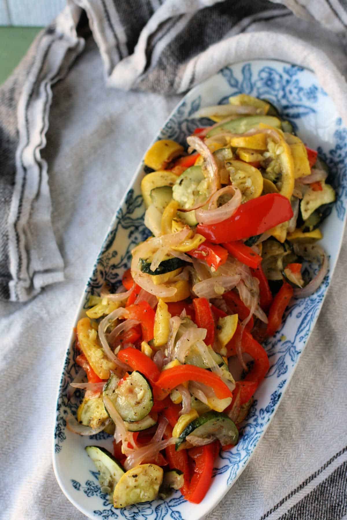 zucchini peppers onions with olive oil and spices