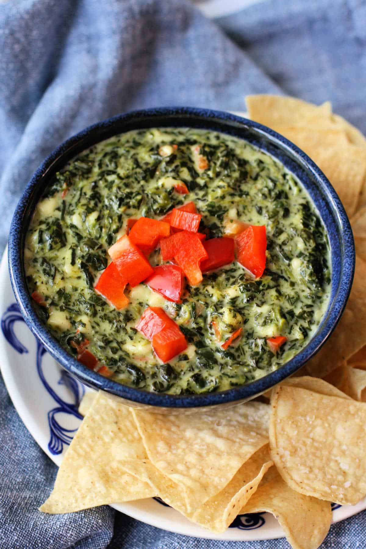 creamy spinach dip with red peppers
