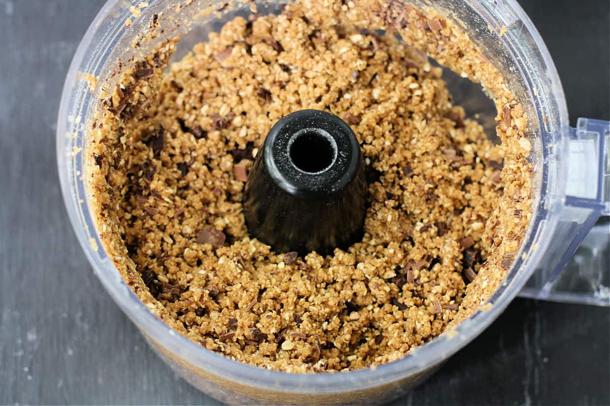 granola bar mixture in food processor