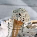 vegan chocolate chip ice cream in a cone