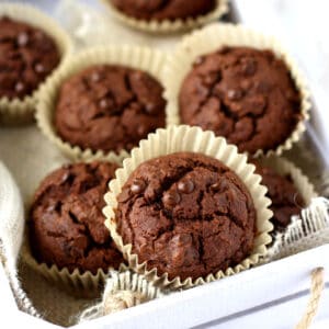 Delectable Double Chocolate Lentil Muffins.