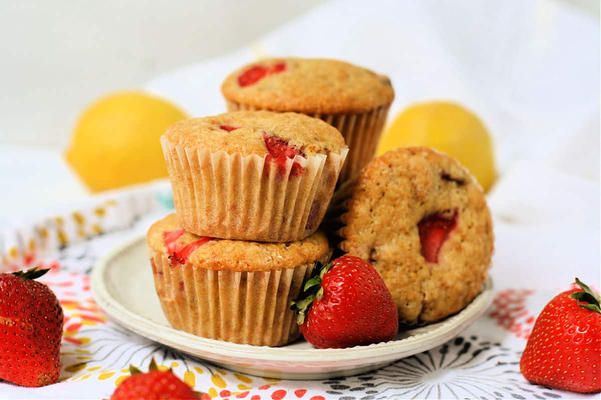 egg free lemon muffins with strawberries