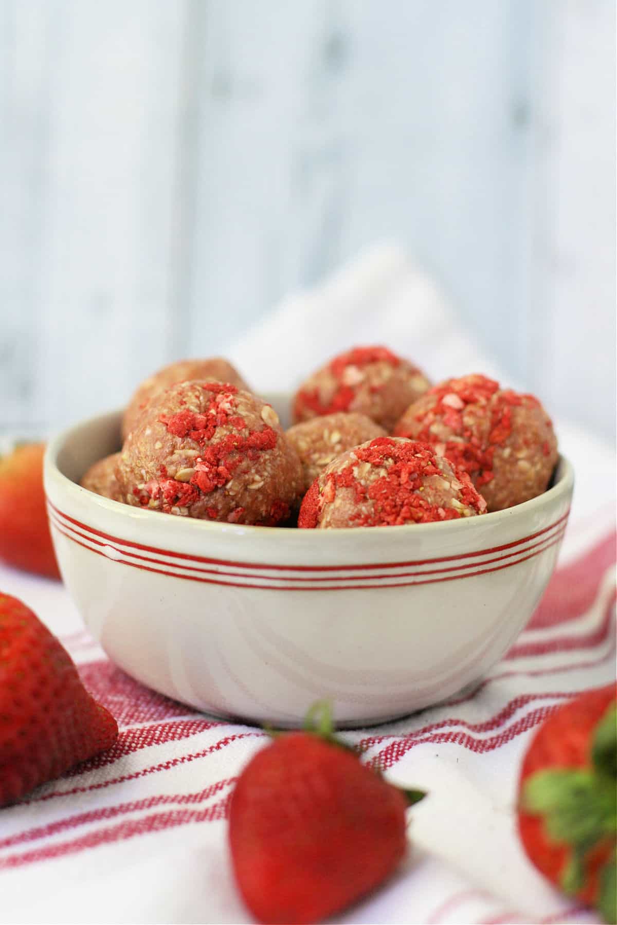 gluten free strawberry cookie dough bites in a bowl