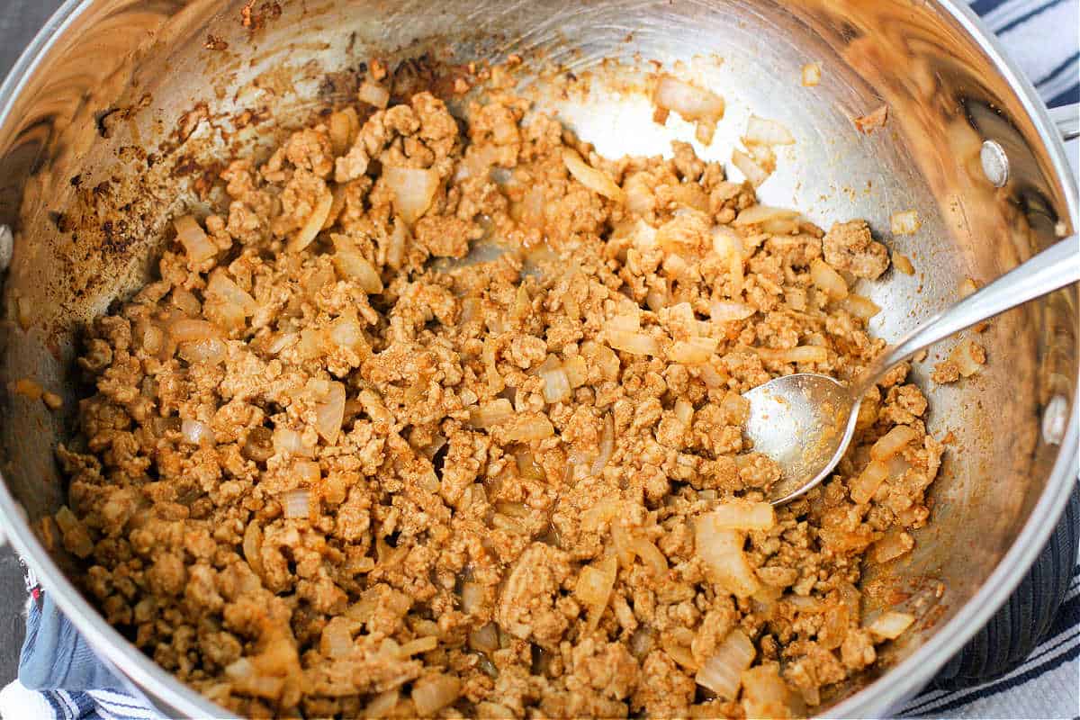 ground turkey taco meat in pan