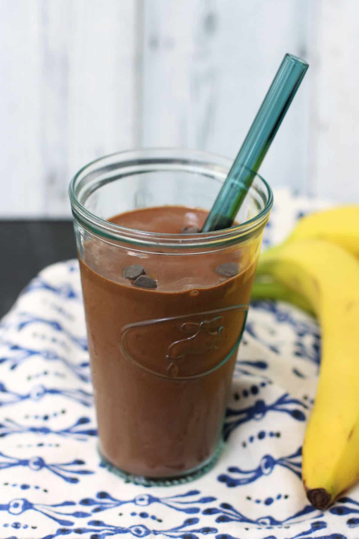vegan chocolate banana smoothie in a glass