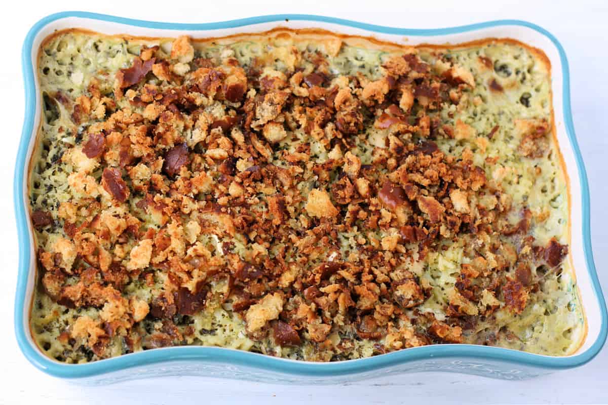 kale casserole with breadcrumb topping