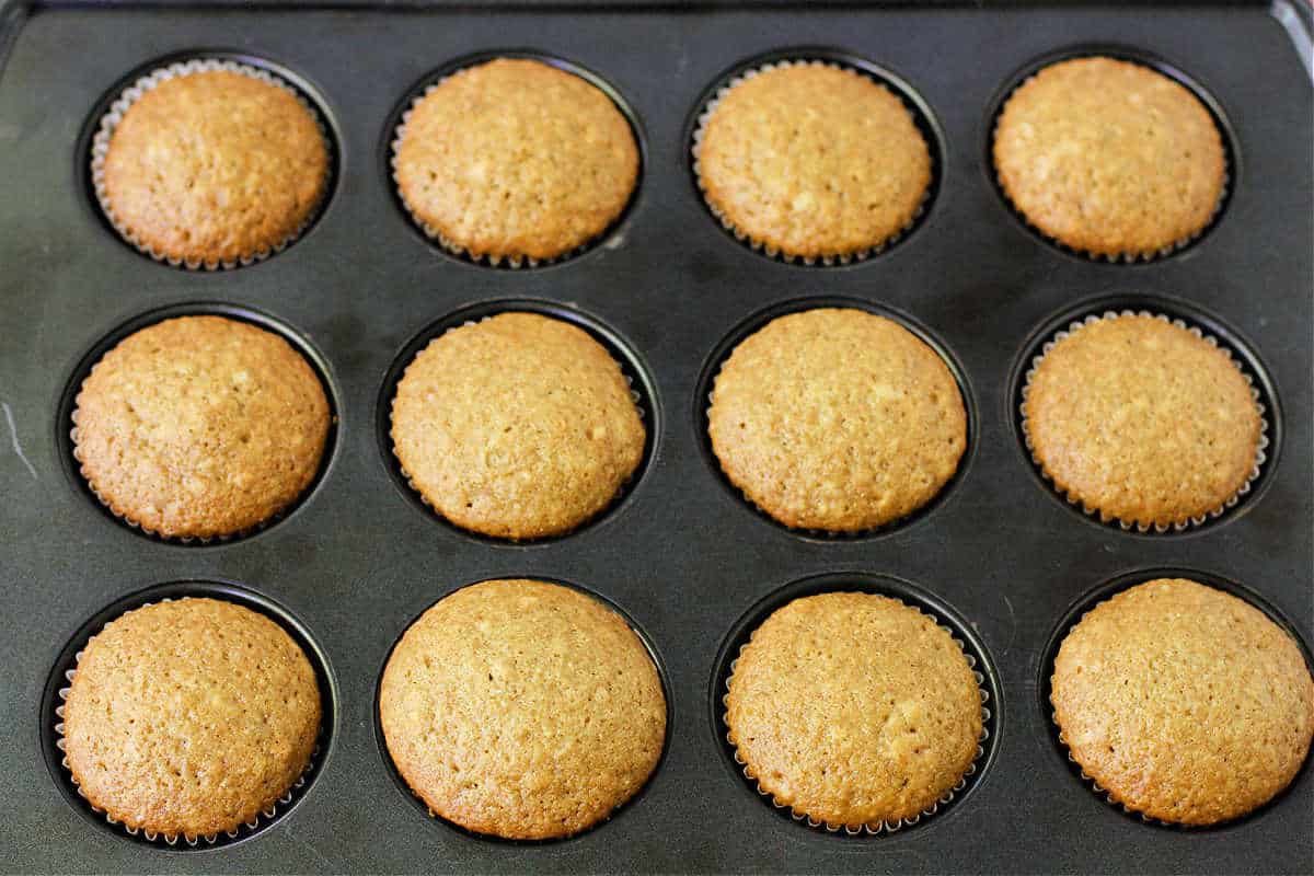 vegan applesauce muffins after baking