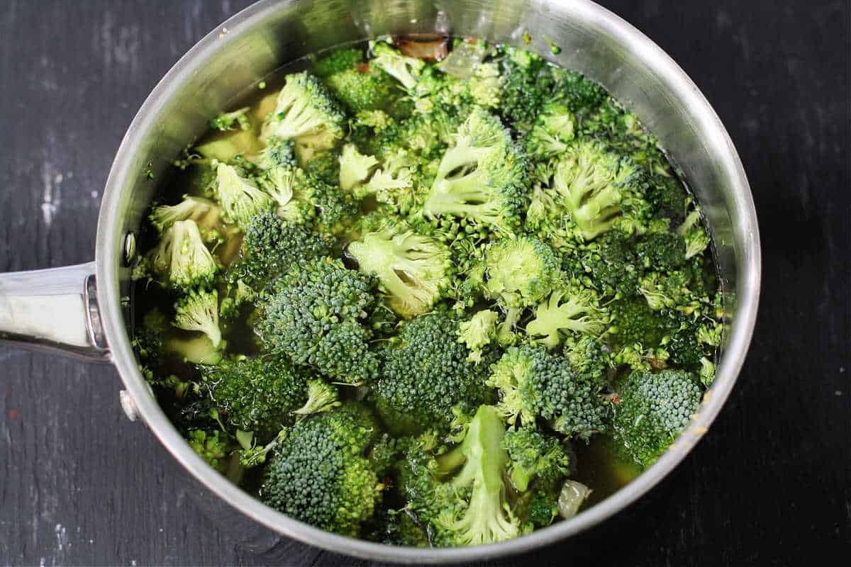 broccoli florets in a pot