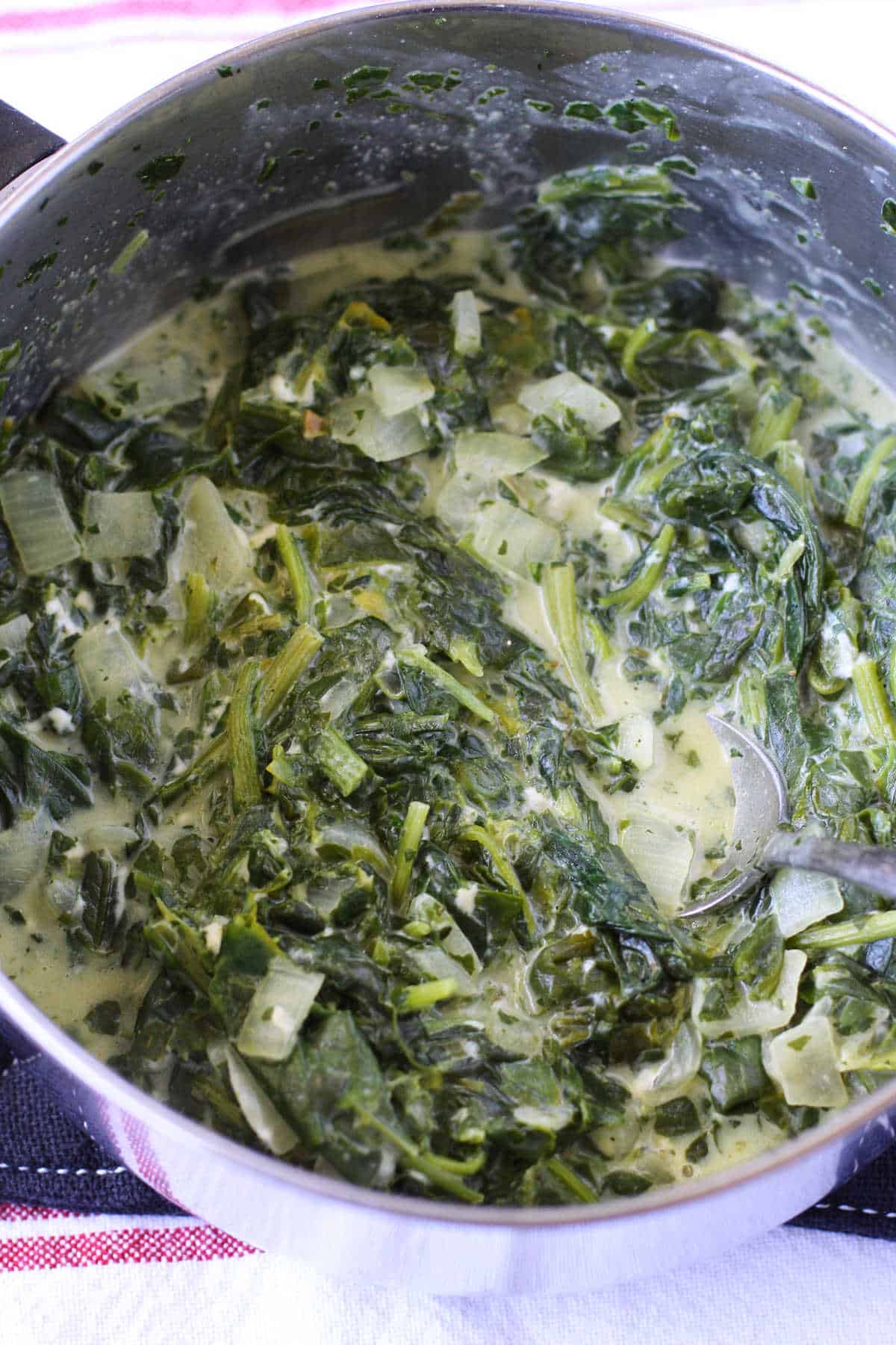 creamed spinach in a pan