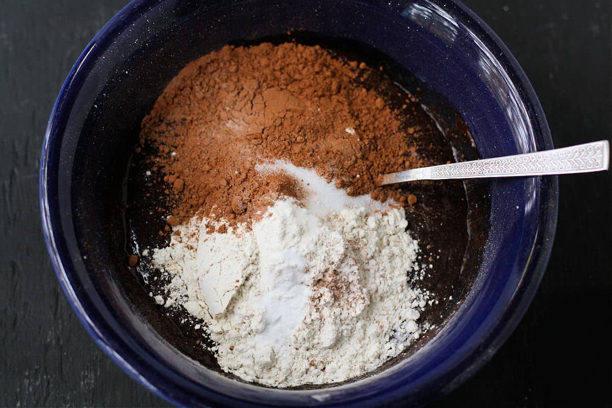 adding flour to the batter