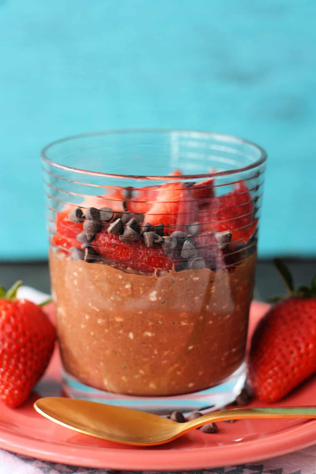 chocolate overnight oatmeal in a glass