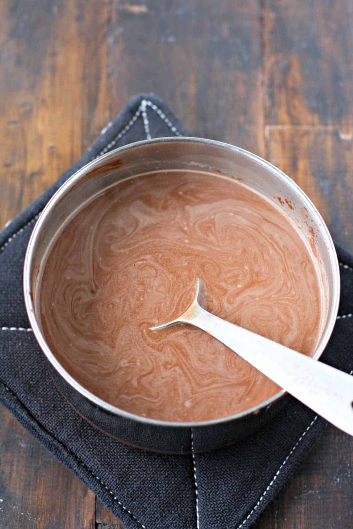 making vegan hot chocolate in a pan