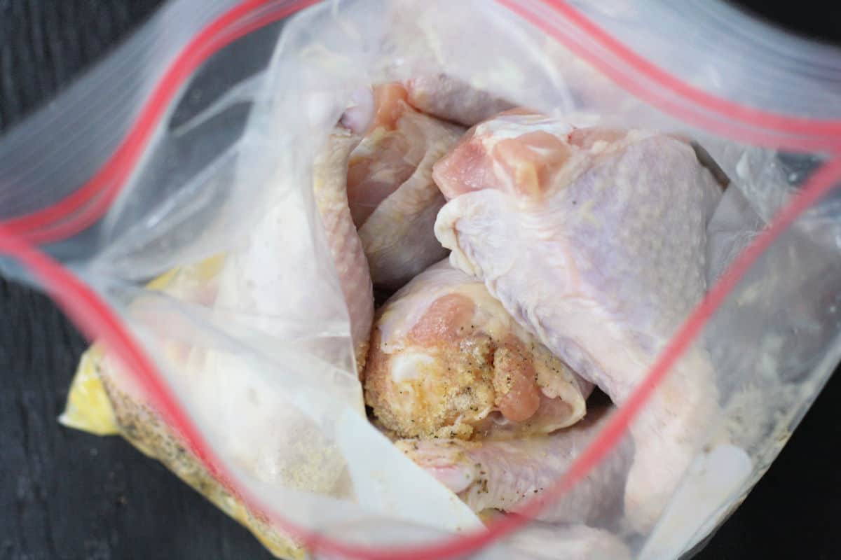 plastic bag with chicken legs