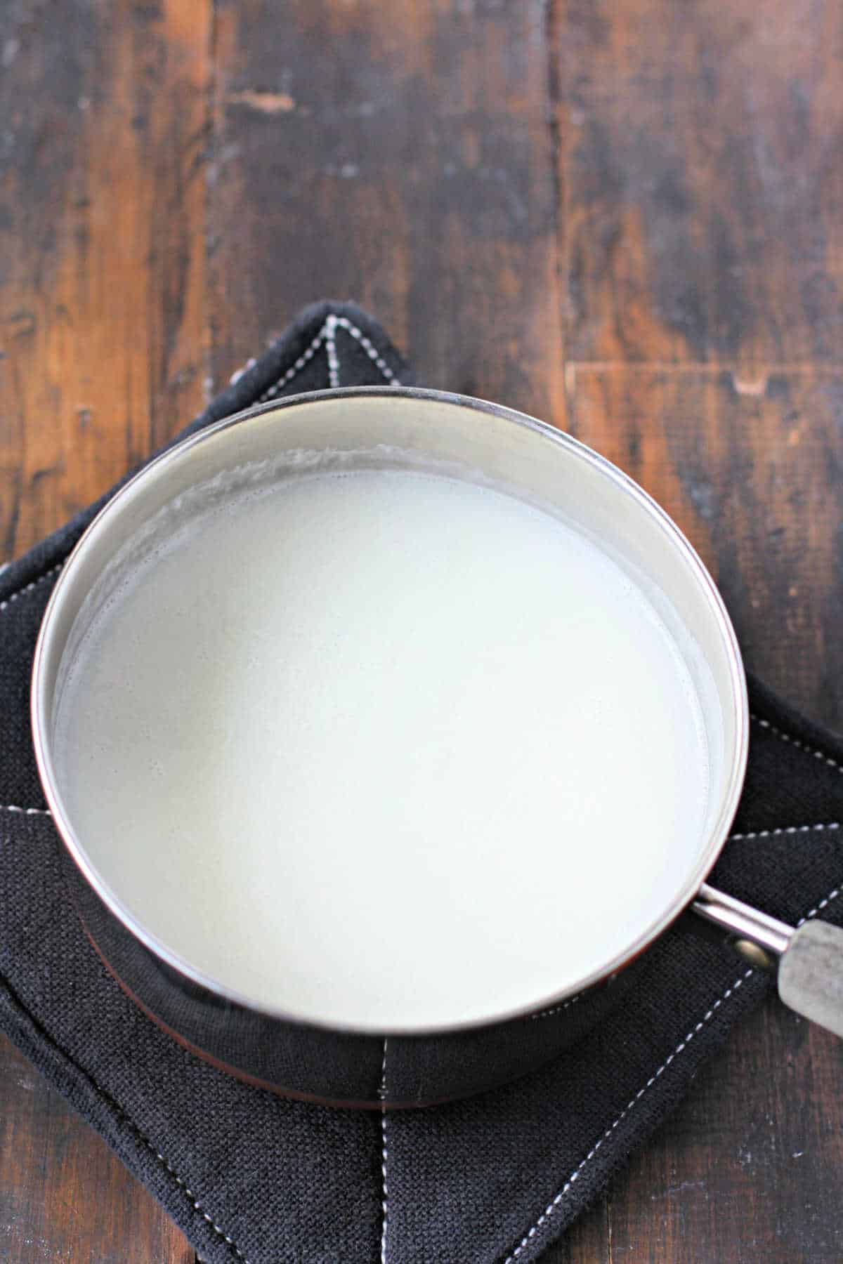 steamed dariy free milk in a pan