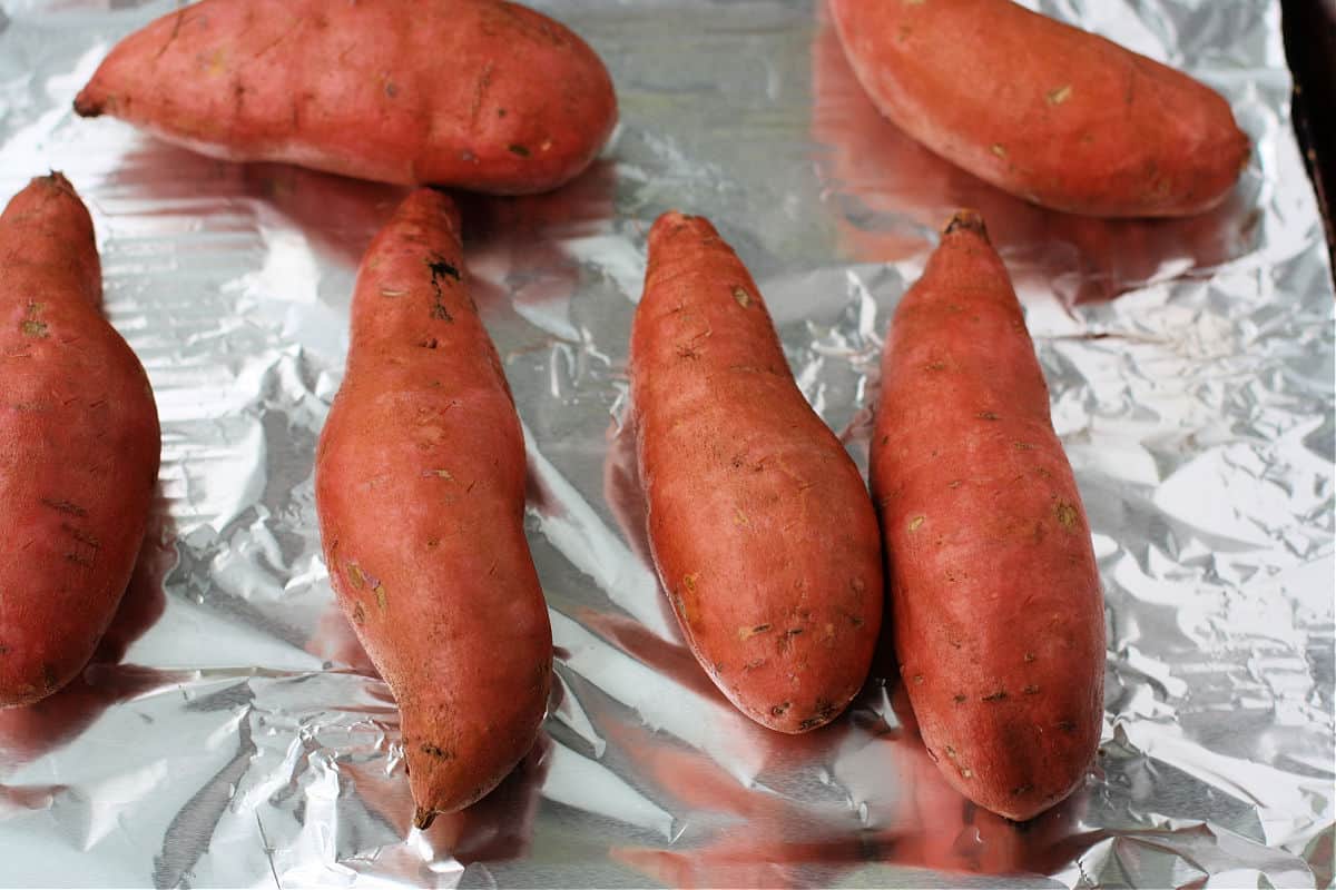 sweet potatoes on a baking sheet