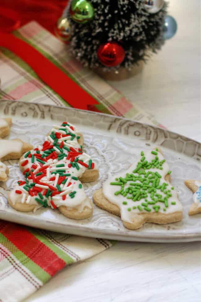 gluten free vegan cutout sugar cookies with frosting and sprinkles
