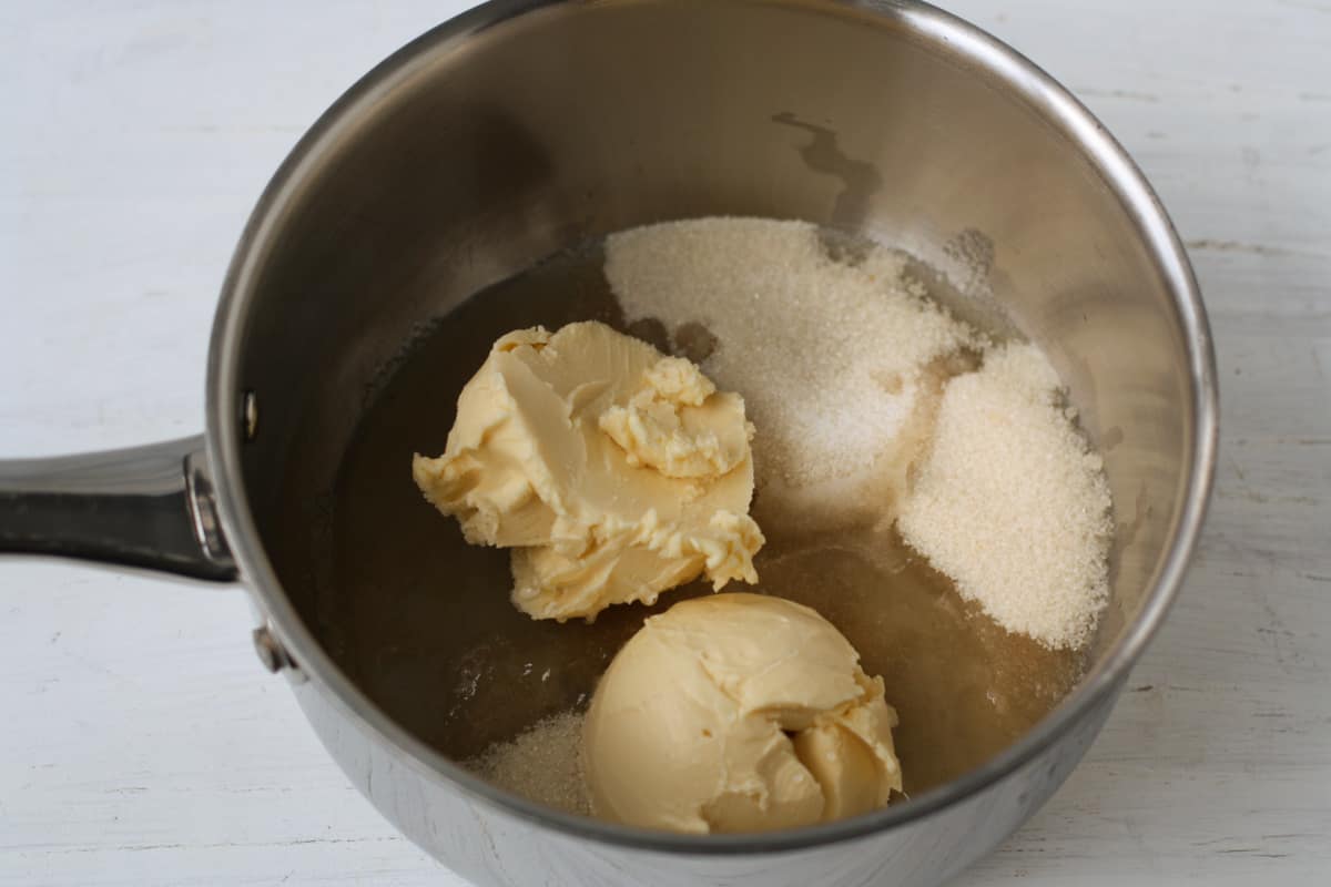 ingredients for toffee in a pot