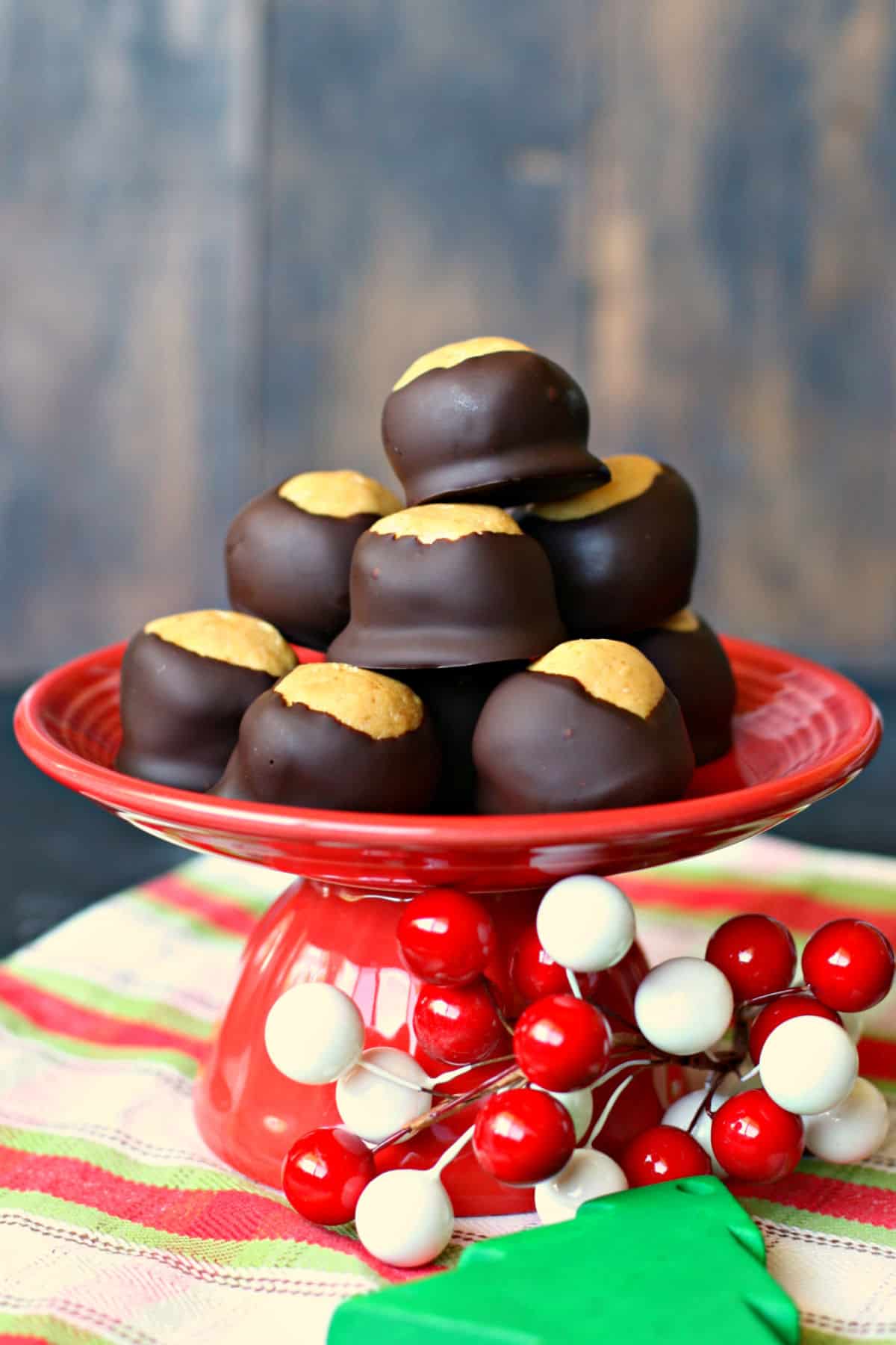 nut free buckeye candy on a red plate