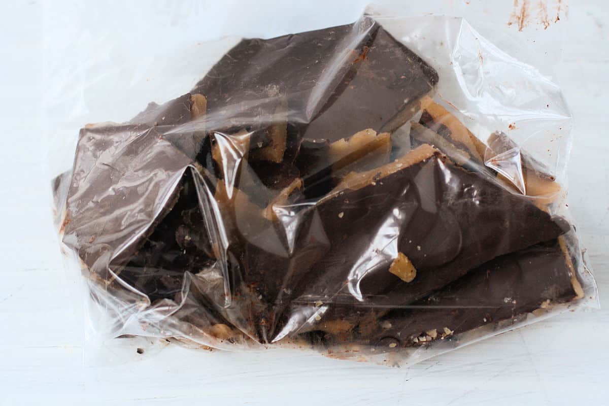vegan toffee candy in a bag