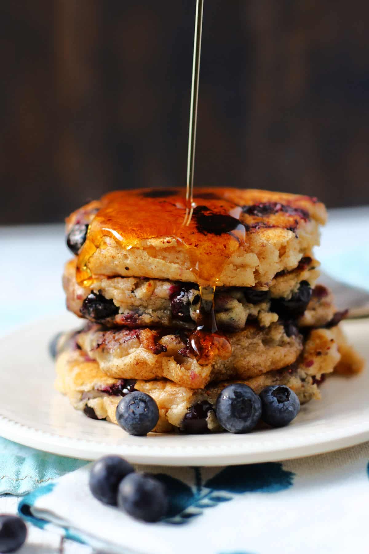 blueberry oatmeal pancakes with syrup