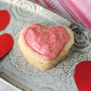 gluten free shortbread heart cookies with pink icing