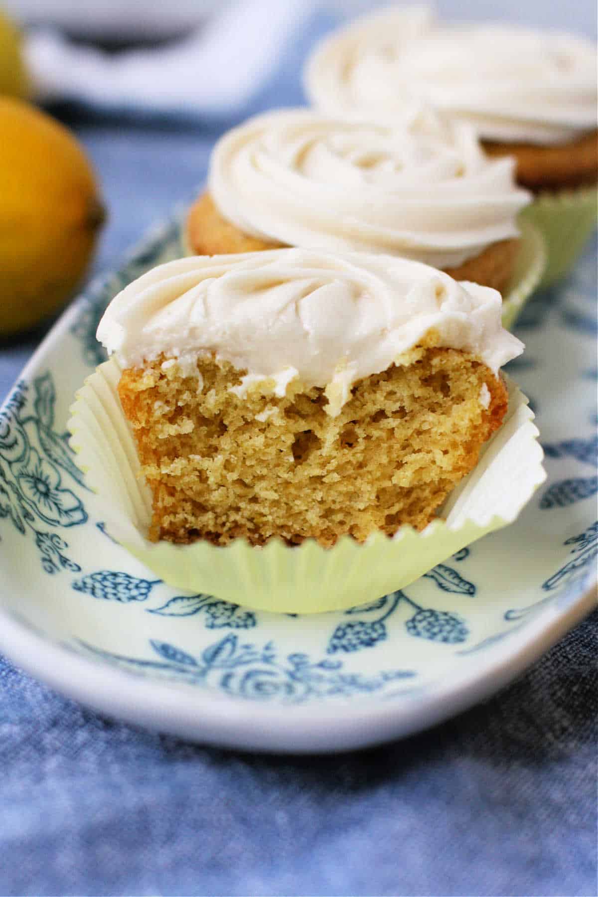 vegan lemon cupcake sliced in half