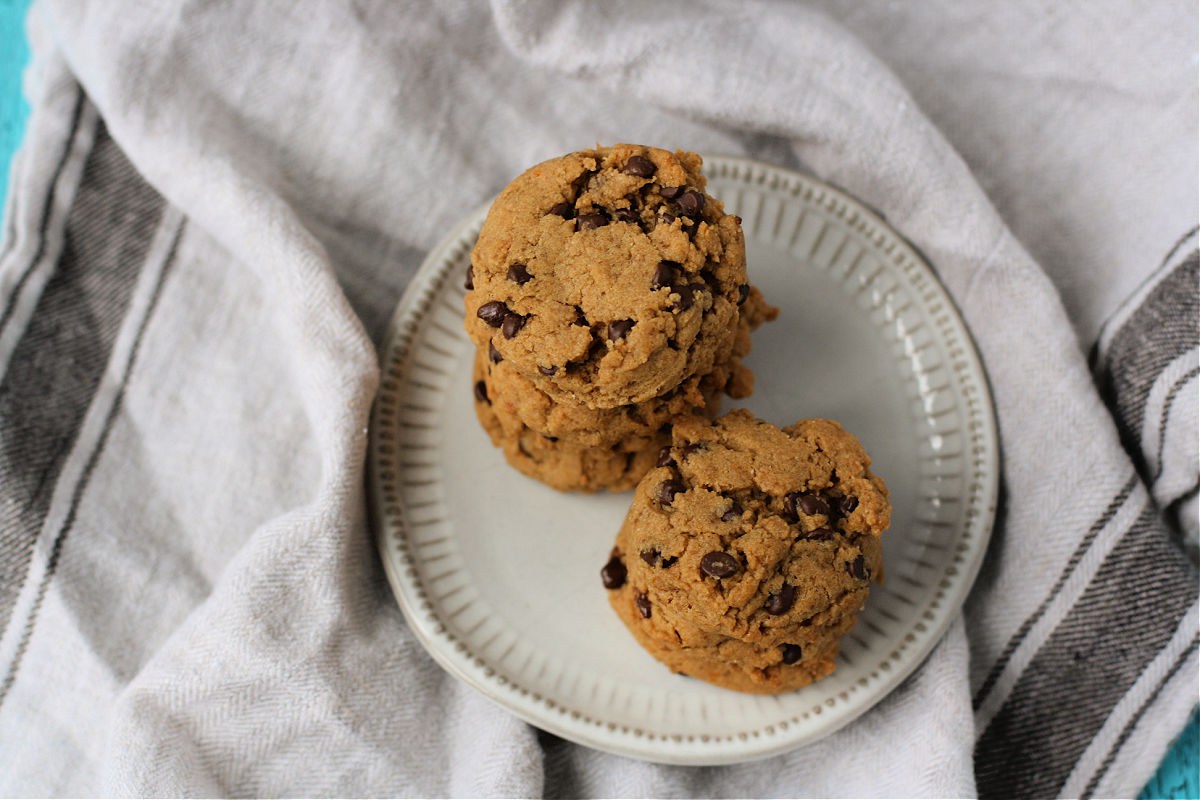 whole grain dairy free chocolate chip cookies on a plate
