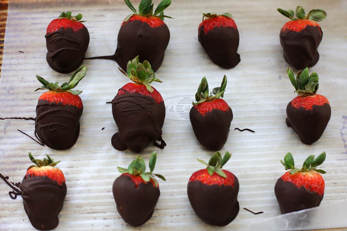 chocolate dipped strawberries after chilling