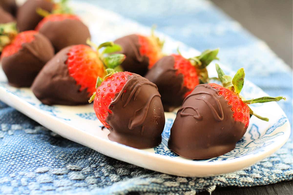 chocolate dipped strawberries on a tray