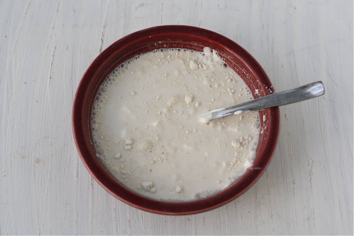 milk and gluten free flour in bowl