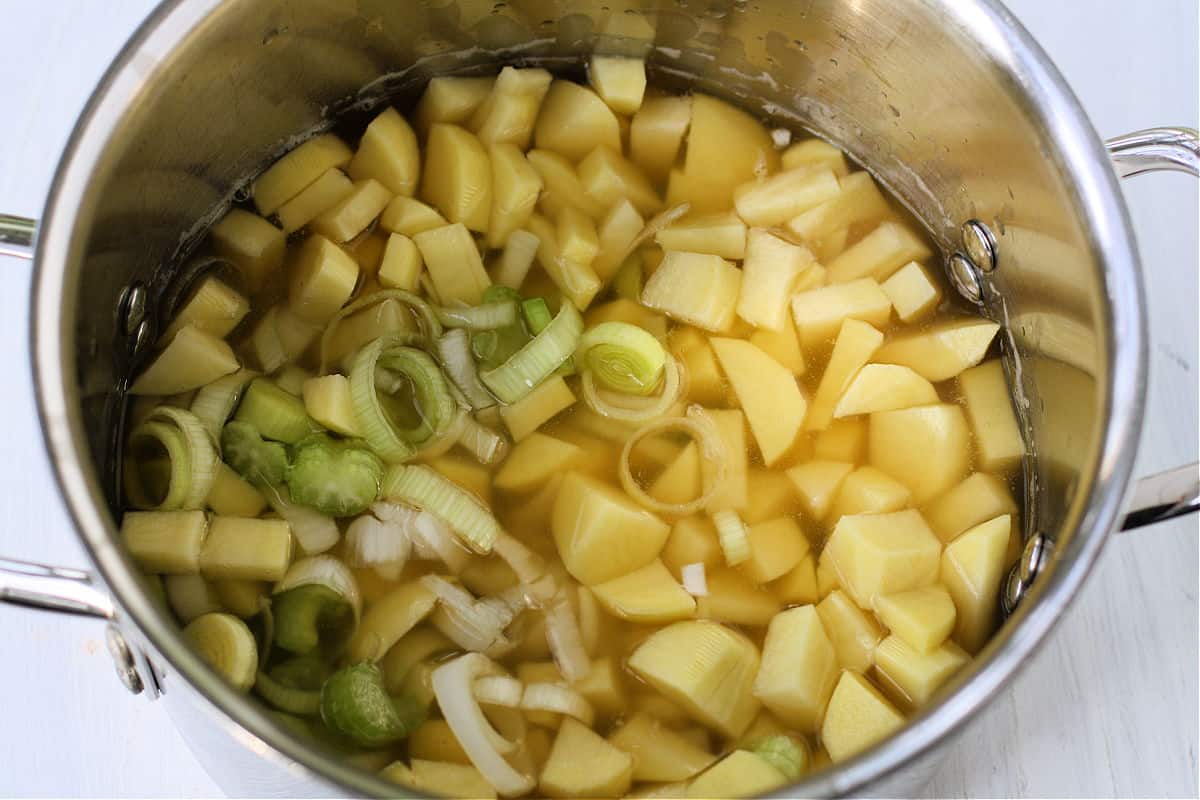 potato soup ingredients in pot