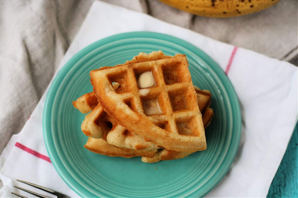 vegan banana waffles with buttery spread