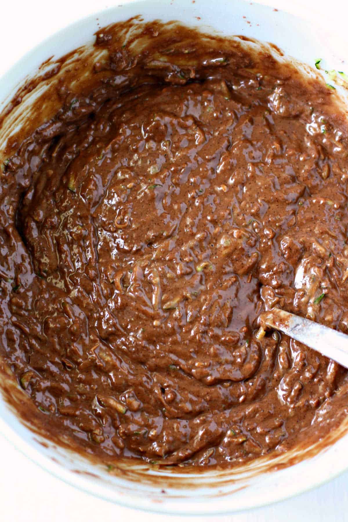 chocolate zucchini muffin batter in bowl