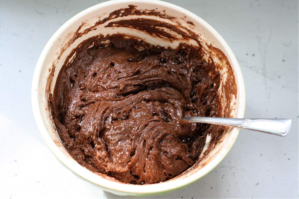 chocolate cake batter in bowl