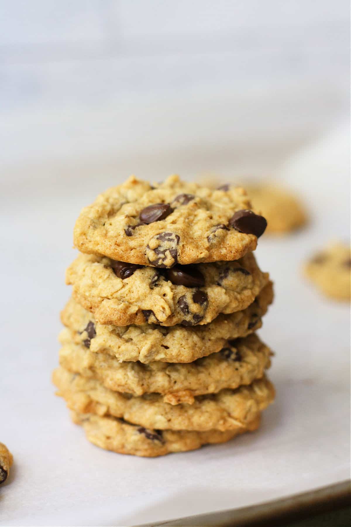 stack of chocolate chip oatmeal cookies with coconut