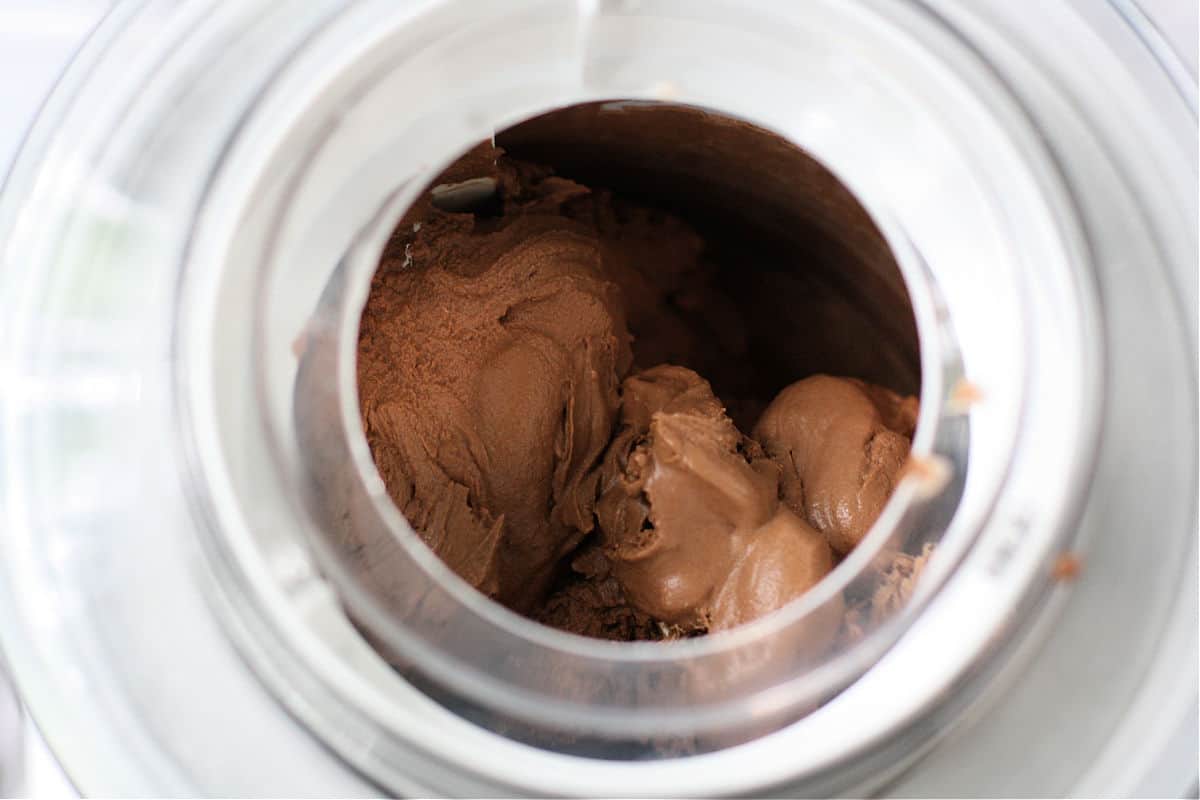 chocolate ice cream in ice cream maker