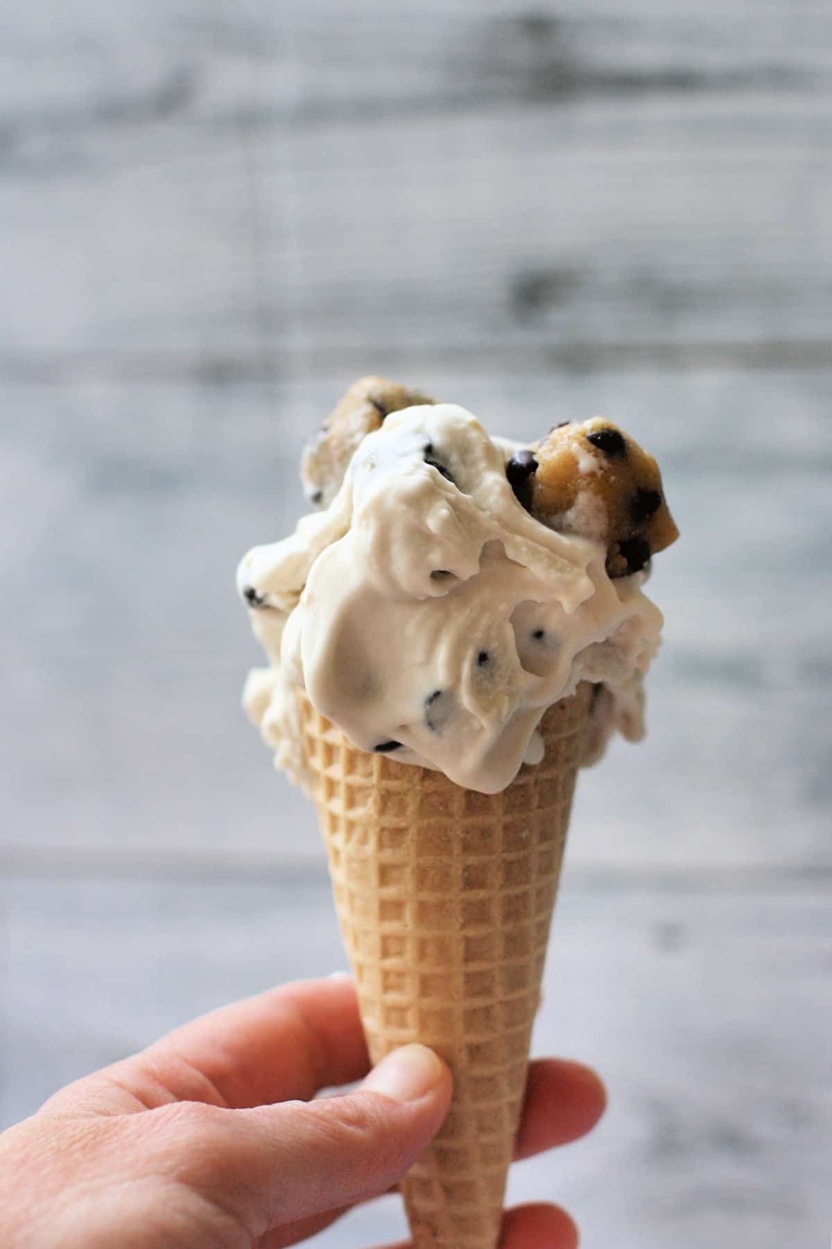 cookie dough ice cream in a cone