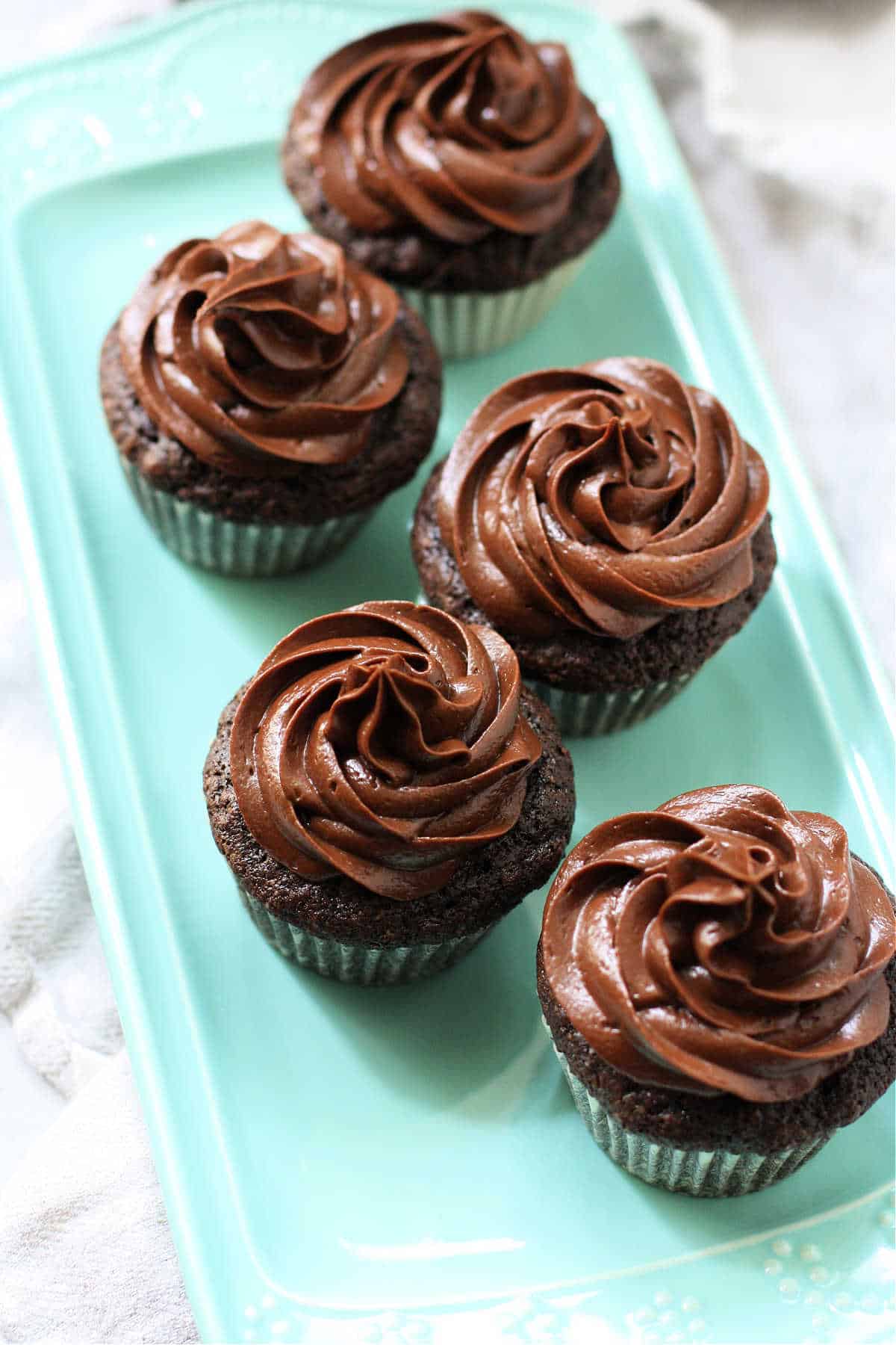 chocolate cupcakes on a tray