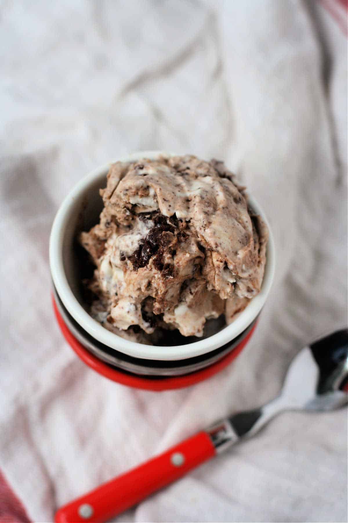 dairy free gluten free brownie ice cream in a bowl
