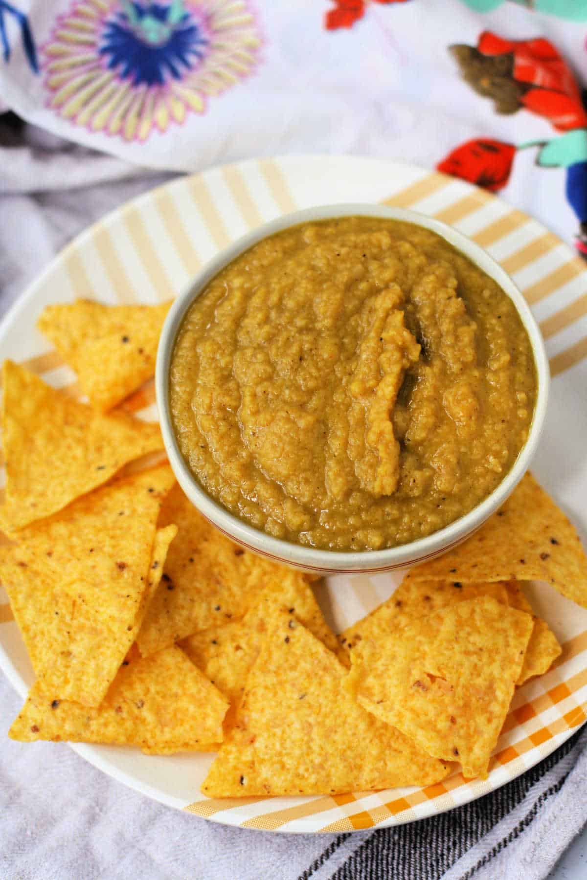 dairy free red lentil dip with chips