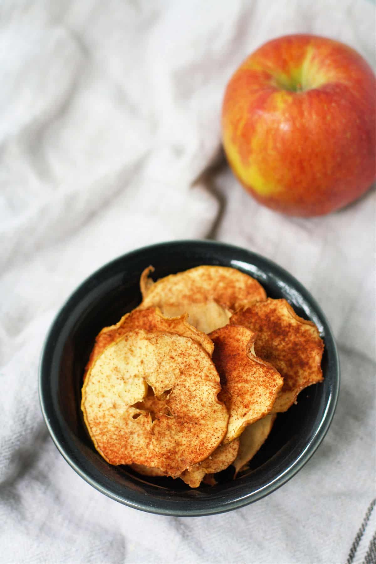 easy dried apple chips in a bowl