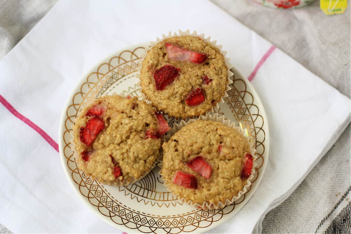 egg free strawberry muffins on a plate