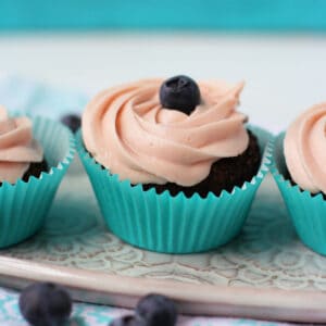 gluten free chocolate cupcakes with berry frosting