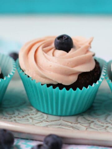 gluten free chocolate cupcakes with berry frosting